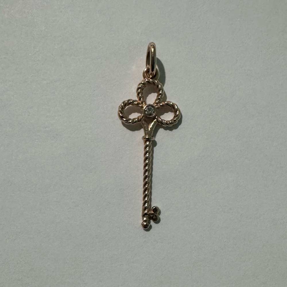14k Rose Gold Key with Diamond pendant / charm